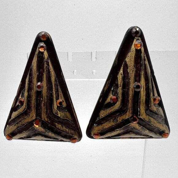 Jeff Lieb Tribal Runway X-Large CLIP Earrings - Picture 2 of 5